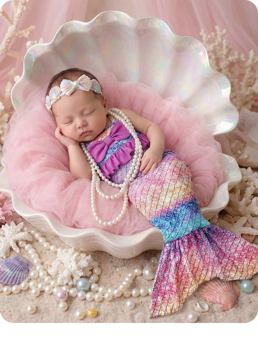 SHEIN 寶寶女孩美人魚尾巴設計服裝 - 彩色 - 查看 1