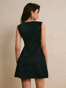 Poéselle Women's Casual Elegant Sleeveless Contrast Color Mini Dress Cocktail Evening Party Holiday Black And White Summer - Black and White - View 2