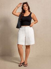 Quần short denim co giãn màu trắng cỡ lớn dành cho nữ hiệu Elaquor, thích hợp cho mùa xuân hè, chất liệu denim thoải mái, thanh lịch và dễ chịu. - Màu be - Xem 9