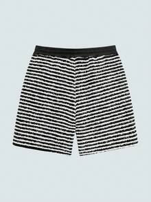 Modcrash Men's Striped Drawstring Waist Pocket Casual Versatile Daily Wear Shorts - Black and White - View 2