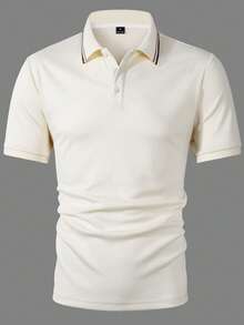 Manfinity CasualCool 男士短袖纹理面料 Polo 衫，适合外出、聚会和办公穿着 - 奶油色 - 查看 7