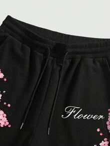 Manfinity Joysei Men's Casual Vacation & Commute Cherry Blossom Letter Print Tank Top And Drawstring Waist Shorts Set, Summer - Multicolor - View 4