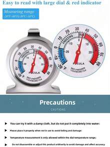 1Pc Stainless Steel Large Dial Refrigerator Thermometer, -20°C~20°C/-20°F~80°F, Battery Free, Non-Contact, Easy To Read Refrigerator And Freezer Temperature, Suitable For Refrigerators And Freezers - Multicolor - View 1