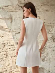 MOTF PREMIUM METAL BUTTON DECOR SLIT BACK TANK DRESS - Beige - View 3