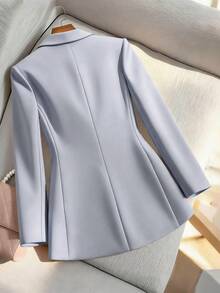 Lumivelle Áo blazer nữ mùa xuân/thu kiểu dáng công sở tối giản, màu trơn, cổ shawl, nhẹ, thích hợp đi làm. - Màu xanh bụi bặm - Xem 2