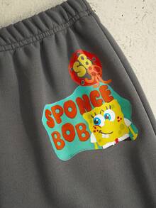 SpongeBob SquarePants | SHEIN 男童字母卡通印花圆领短袖T恤搭配抽绳裤，休闲日常穿搭 - 彩色 - 查看 7