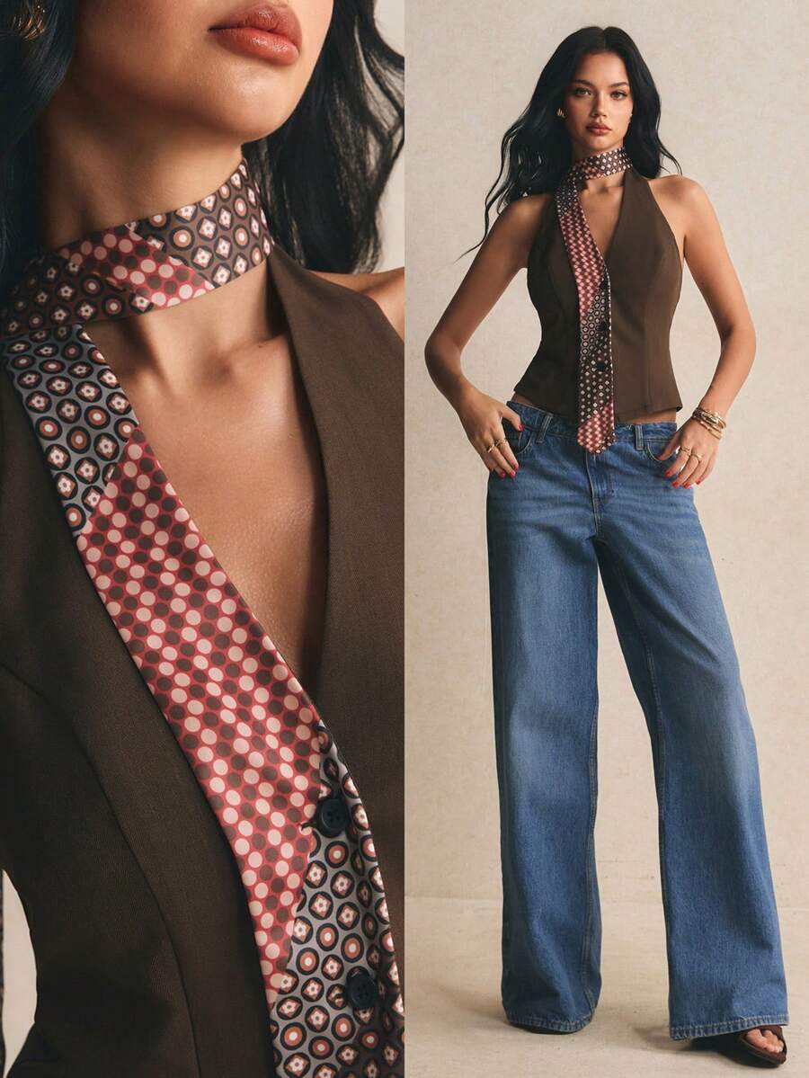 Poéselle 女士几何图案单排扣露背吊带背心