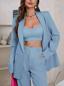 Aveloria Modichic Women's Solid Color Shawl Neck Long Sleeve Casual Blazer  - Baby Blue - View 6