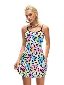 Women Leopard Print Tie Dye Slip Dress - Multicolor - View 6