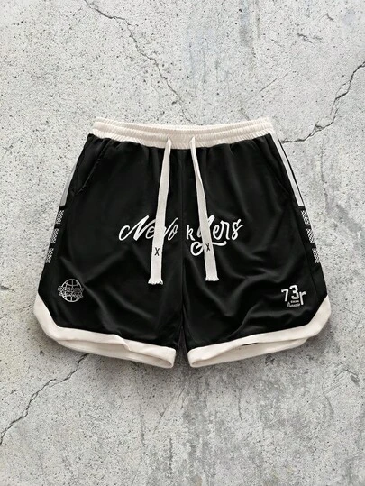 EVRINFINITE Quần short thể thao nam mùa hè in chữ, có dây rút, thích hợp cho tập luyện và đi chơi thường ngày.