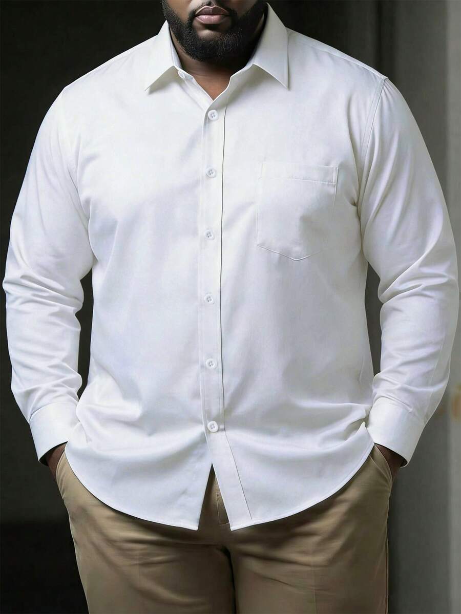 DRIVNCORE Men's Solid Color Minimalist Casual Business Long Sleeve Shirt Men's Long Sleeve Shirt Men's Button Up Shirt White Collar Shirt Business Casual Men Shirt White Dress Shirts For Men - White - View 1
