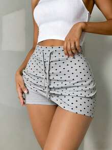 Rina Fox Women's Drawstring Low Waist Polka Dot Print Casual Basic Shorts - Grey - View 3
