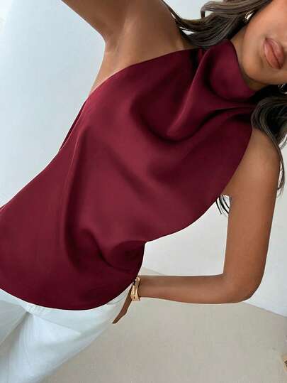 Aloruh Áo nữ mùa hè thanh lịch, màu trơn, không tay, hở lưng, thiết kế tối giản.