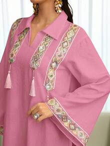 Al Najma 彩色串珠流苏粉色穗子长袖开衫 - 粉色 - 查看 3