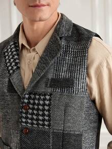 Officeau New Retro Patchwork Lapel Men's Suit Vest - Navy Blue - View 5