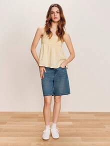 lacRébo Loose Fit Yellow Gingham Cami Top, Shirred Bust, Perfect For Spring Summer Outings Yellow Summer Top Camisole Tops For Women Yellow Tops For Women Yellow Gingham Top - Light Yellow - View 6