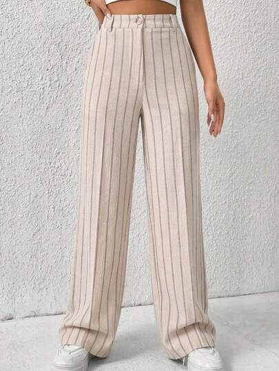 SHEIN EZwear Grey-Pink Striped Woven Women's Suit Pants