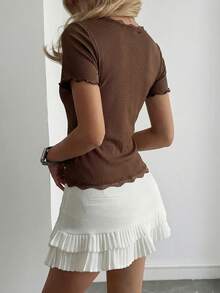 Livesso Lace Frill Trim Fitted Cardigan - Brown - View 2