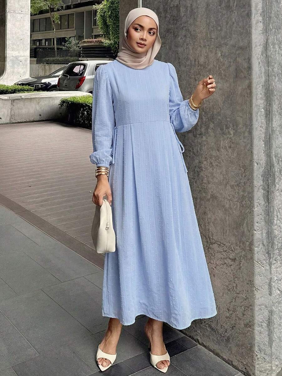 DAZY Loose Casual Elegant Blue Round Neck Dress For Women, Spring & Summer - Blue - View 1