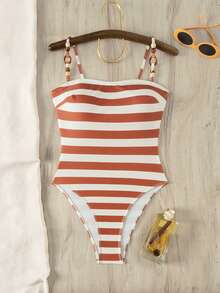 Swim Chiccia 女士印花细肩带串珠可调节后背连体泳衣 - 彩色 - 查看 3