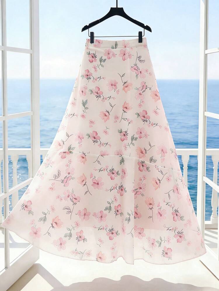 Floral Print High Waist Skirt Fall Cloth For Women