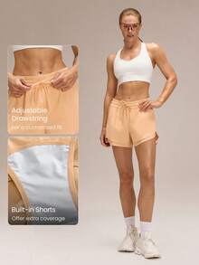 GLOWMODE Quần short cạp cao nhiều lớp, siêu nhẹ VitalSwift 4.5 inch với quần lót tích hợp, dây rút điều chỉnh, thích hợp mặc hàng ngày, mùa hè, nhanh khô, thấm hút mồ hôi, khử mùi. - trái cam - Xem 3