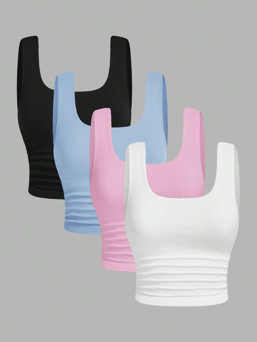 SHEIN EZwear 4件套彩色休闲加大码露脐背心 - 彩色 - 查看 1