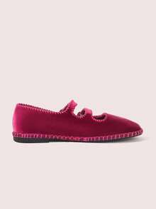 CUCCOO DOLLMOD Women's Shoes Classic Dark Peach Velvet Double Strap Flats Mary Jane - -46 dark peach - View 2
