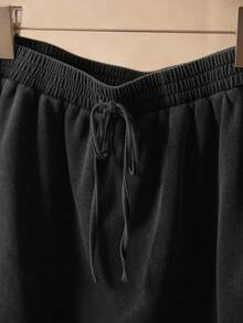 Elaquor Plus Size Summer Casual Wrap Shorts - Black - View 3