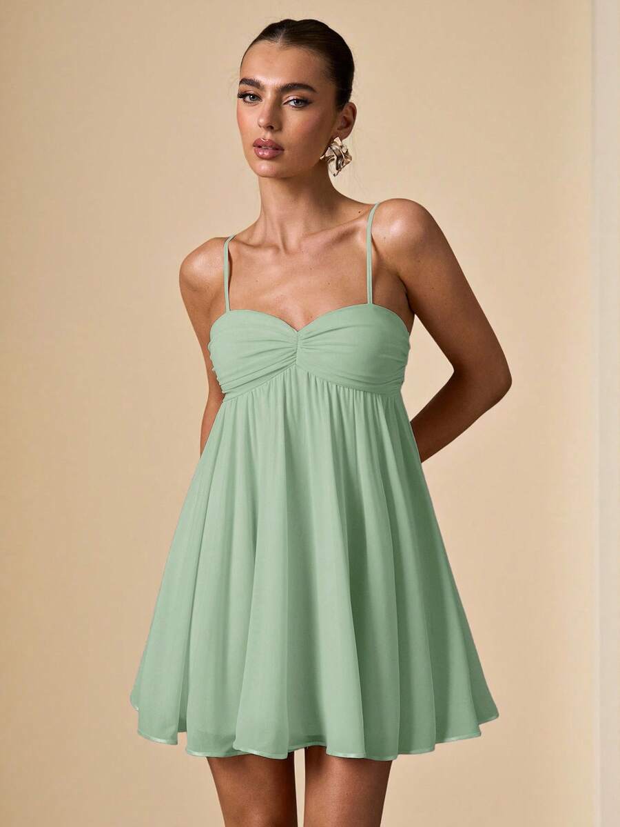SHEIN BAE Đầm ngắn màu hồng trơn, không tay, dây mảnh, thích hợp cho mùa xuân và hè, kiểu dáng thanh lịch, ngọt ngào, phù hợp cho những buổi hẹn hò lãng mạn, tiệc tùng, các sự kiện trang trọng, làm váy phù dâu, váy hè, váy dự tiệc trà, năm mới, ngày Valentine, sinh nhật, váy hồng, váy thường ngày, váy hè. - Màu xanh Bạc hà - Xem 1