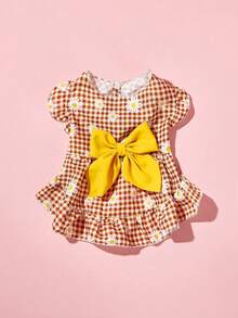 PETSIN 一件狗狗连衣裙，黄色蝴蝶结雏菊印花，可爱泡泡袖宠物衣服 - 彩色 - 查看 6