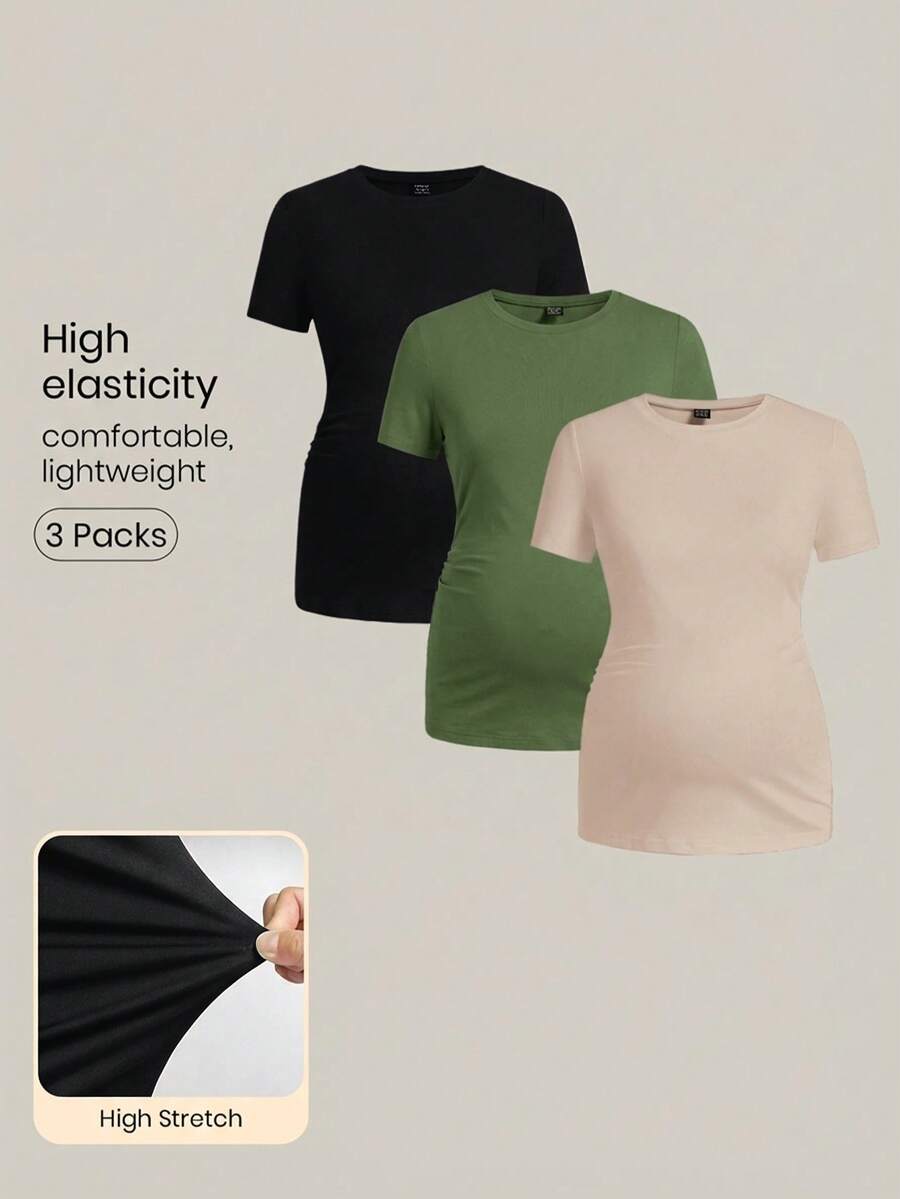 Modmama Maternity Casual Solid Color Stretchy Short Sleeve T-Shirt, Summer - Multicolor - View 1