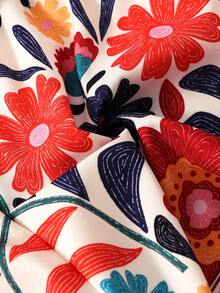 SHEIN Sparklyn 2pcs Tween Girls Orange One-Shoulder Crop Top & Tropical Leaf Print Shorts Set, Spring/Summer Holiday - Orange - View 8