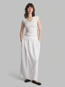 Ontre 2026 Frühling/Sommer Damen Strickoberteil, weißes Vintage-Stil elastisches Strickoberteil, minimalistischer lässiger Urlaubs-Passform einfarbiger ärmelloser Pullover, urban-schicker minimalistischer eleganter taillierter V-Ausschnitt modischer Strickbluse für Damen - Beige - Übersicht 6