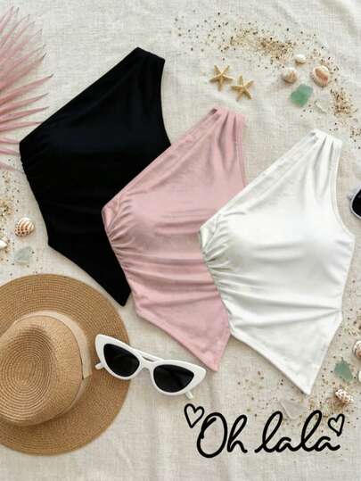 Paquete de 3 Blusas de Punto Asimetricas con un hombro de Mujere, Elegante, Sexy, Comoda, Casual, Ideal para Fiestas, Diario, Oficina, Conciertos, Días Calurosos