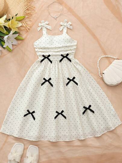 Đầm trắng in hoa, dây buộc nơ, thích hợp cho bé gái tuổi teen, trang phục mùa hè, đầm trắng, thiết kế thời trang, đa năng, phù hợp cho kỳ nghỉ, du lịch, trường học và mặc hàng ngày.