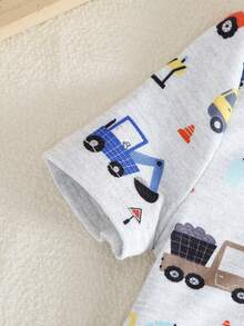 2-Piece Baby Boys Pajamas Set,White Cute Summer Night Loungewear,Construction Vehicle Print Short Sleeve Top&Long Pants,Soft Ribbed Knit Snug Fit Pjs - Light Grey - View 3