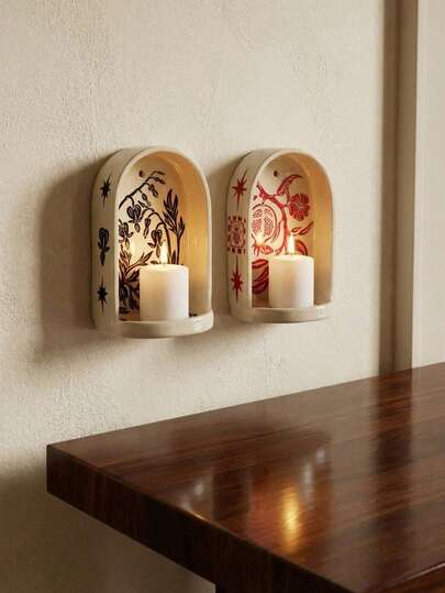 Cirelle Bohemian Ceramic Wall Pocket – Handcrafted Niche With Floral Motif, Decorative Shelf For Candles, Jewelry & Dried Flowers, Room Accent