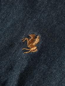 SHEIN MOD Áo sơ mi denim tay loe, thắt eo, dáng rộng, thêu họa tiết, dành cho nữ, thích hợp mặc mùa xuân. - màu đen - Xem 4