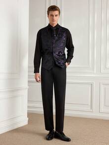 Officeau Men's Vest, Tie, Handkerchief, Cufflinks Set, Formal & Casual Wear For Wedding - Purple - View 3