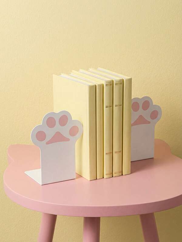 Joivida 2Pcs/4Pcs Cute Cat Claw Shaped Metal Bookends, Cartoon Book Supports For Student Desktop Organization