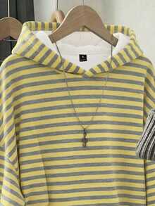 SHEIN EZwear Áo sweatshirt nữ cổ tròn dáng regular, đa năng, họa tiết sọc nhiều màu sắc theo phong cách Hàn Quốc, thích hợp mặc ngoài, chụp ảnh, cắm trại, mùa thu, mùa đông, mùa tựu trường. - Nhiều màu - Xem 3