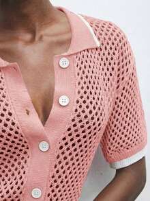 Maija Áo khoác cardigan dệt kim dáng rộng, vai rớt, khoét lỗ, phong cách thường ngày dành cho nữ, mùa hè. - Hồng - Xem 5