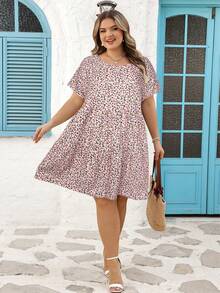 SHEIN CURVE+ Curve 尺码 US22 音乐节、海滨度假、波西米亚风女士春夏连衣裙 女士复古连衣裙 - 粉色 - 查看 4