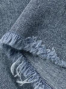 Women's Summer Casual Slant Pocket Frayed Denim Bib Pants - Blue - View 8