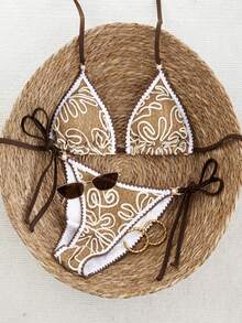 Vaytide New Floral Lace Bikini, Sexy Swimsuit For Women, Beach Vacation, Spring/Summer Bikinis Set For Women Patterned Bikini Embroidered Bikini - Brown - View 2