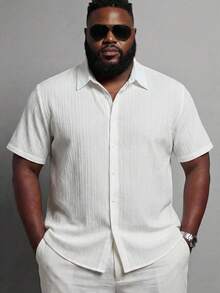 KRYTIVO Plus Size Men's Solid Color Short Sleeve Single-Breasted Casual Loose Shirt - White - View 1