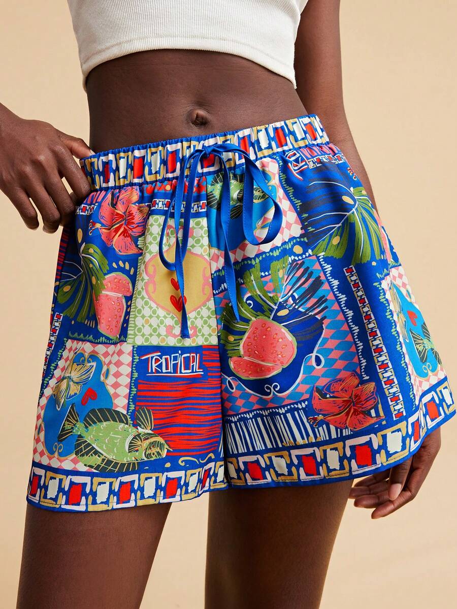 Travachic Women's Casual Tropical Print Shorts,Vacation Casual Terno Outfit For Women,Summer Holiday Outfits,Spring Break Outfits,Party Outfit,Beach Outfit,Spring Clothing,Valentine Outfits For Women,Carnival Costume,Elegant,Floral,Carnival,Spring To Summer ,Party ,Summer Shorts,Wedding Guest Shorts For Women,Birthday Shorts,Party Shorts,Elegant Shorts For Women,Floral Shorts,Summer Shorts,Carnival Costume, Mexican Style Shorts Women Boho Shorts For Women,Tropical,Bohemian,Western,Graduation Shorts, Graduation Outfit For Mother - Multicolor - View 1