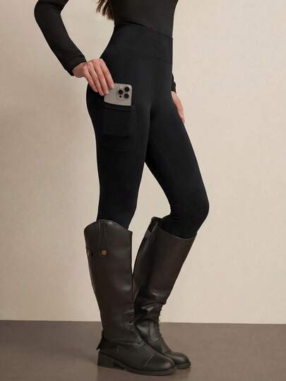 With My Calm Quần cưỡi ngựa nữ màu trơn cạp cao, co giãn, dáng ôm.