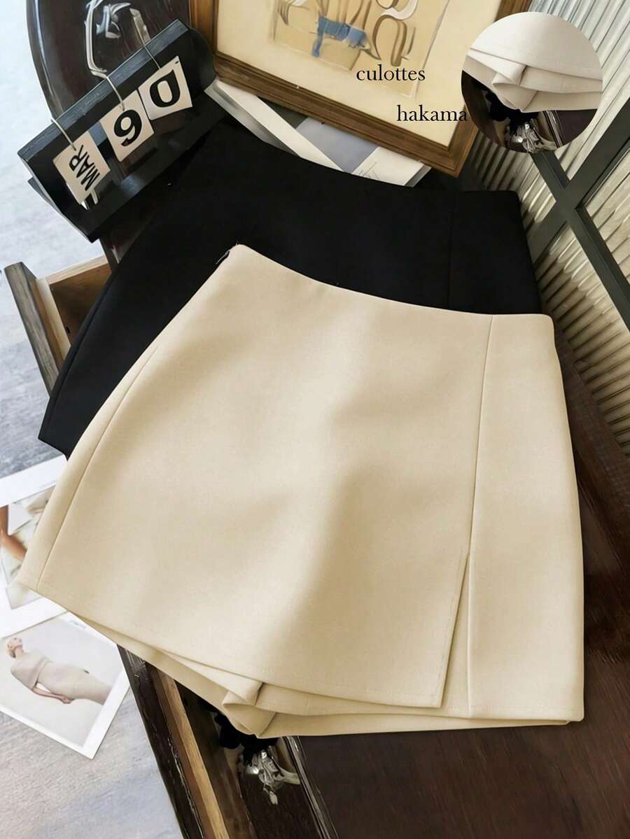 Franclia Quần short nữ, váy nữ, quần culottes nữ, quần short ngắn nữ màu xám, kiểu dáng thời trang thường ngày, đa năng, chất liệu mềm mại, có họa tiết, cạp cao, xẻ tà, thích hợp cho việc đi làm. Trang phục nữ thường ngày mùa xuân/thu, váy ngắn nữ. - Màu be - Xem 1